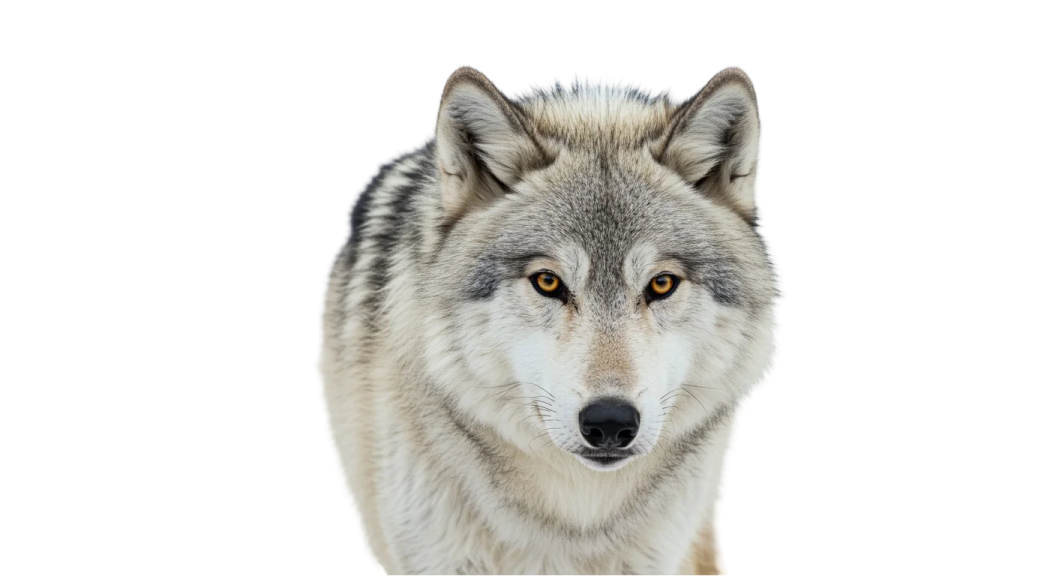 a gray wolf looking at the camera