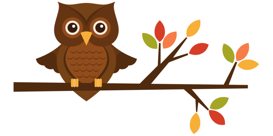 an owl sitting on a branch with leaves
