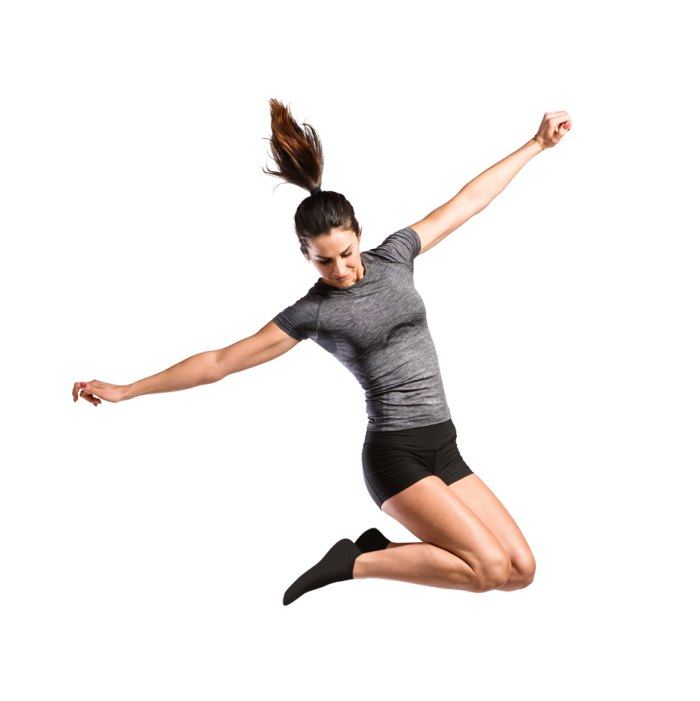 a woman jumping in the air