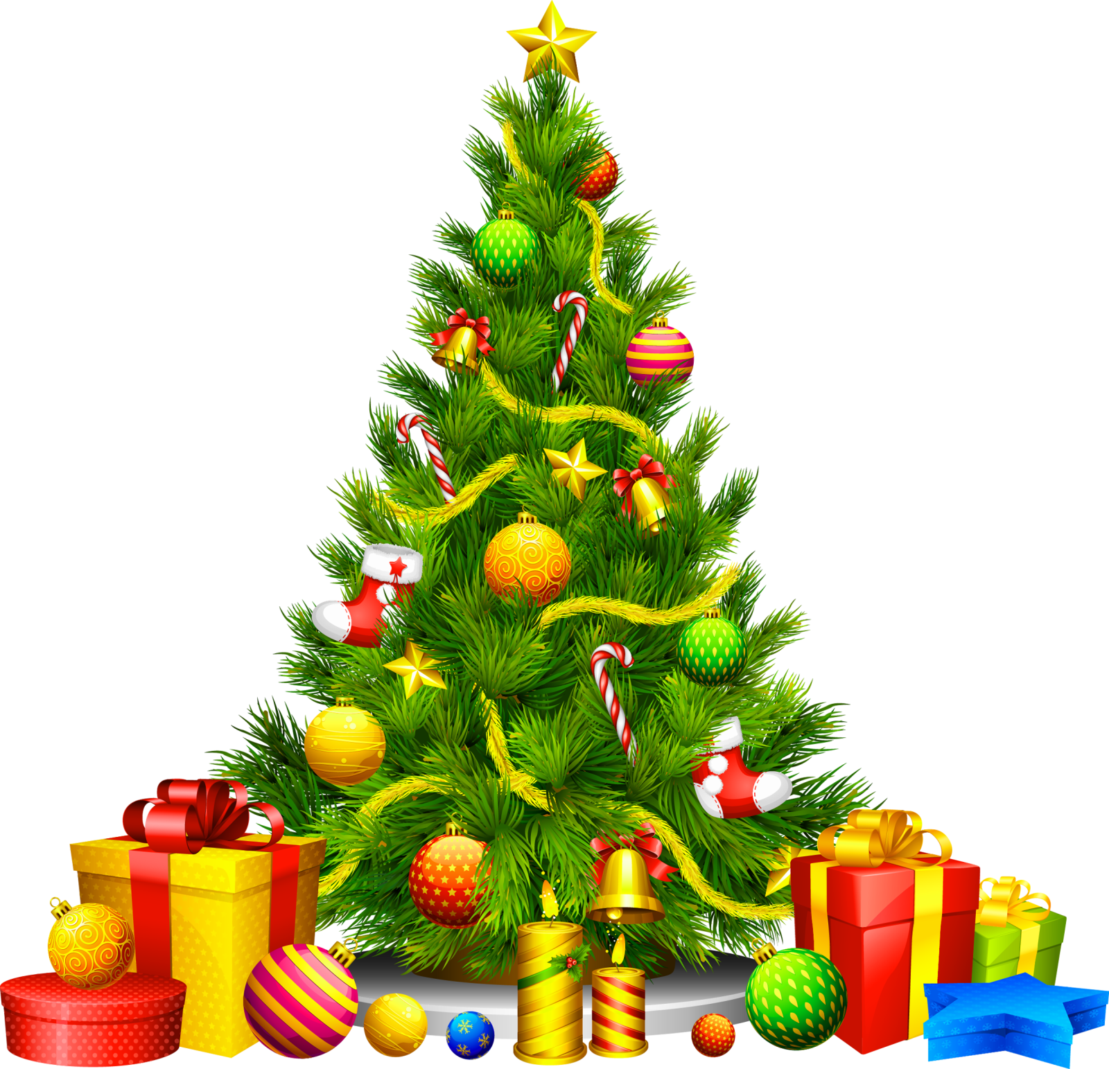 a christmas tree with presents around it