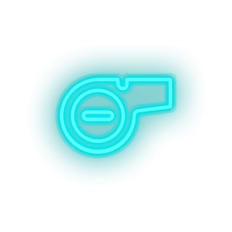 a blue neon sign on a white background