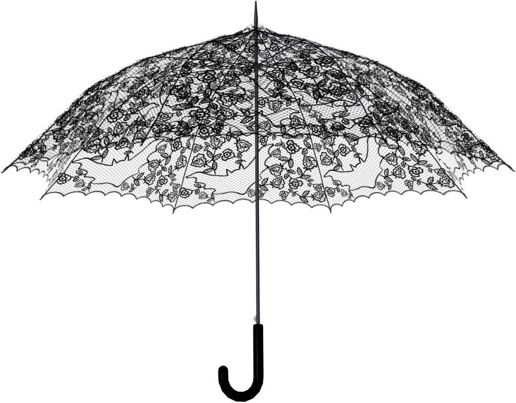 a black and white umbrella with flowers on it