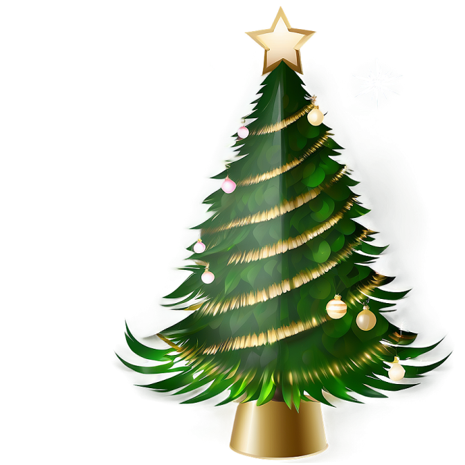 a green christmas tree with gold ornaments on it