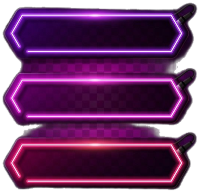 three purple neon signs on a white background