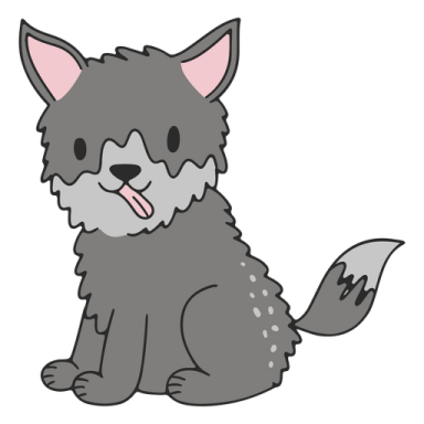 a gray cat sitting down with its tongue out