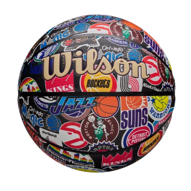 an image of a basketball ball covered with stickers