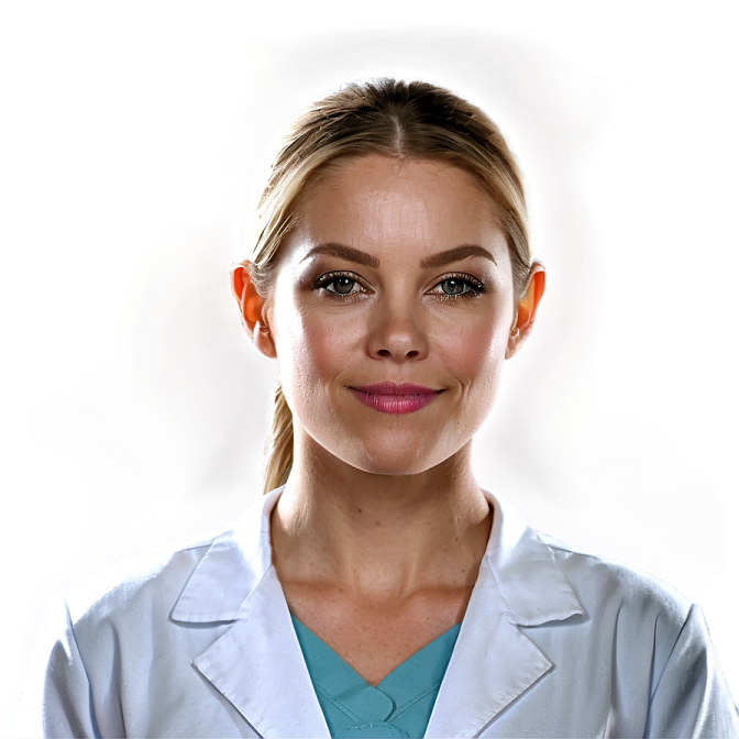 a woman wearing a white lab coat