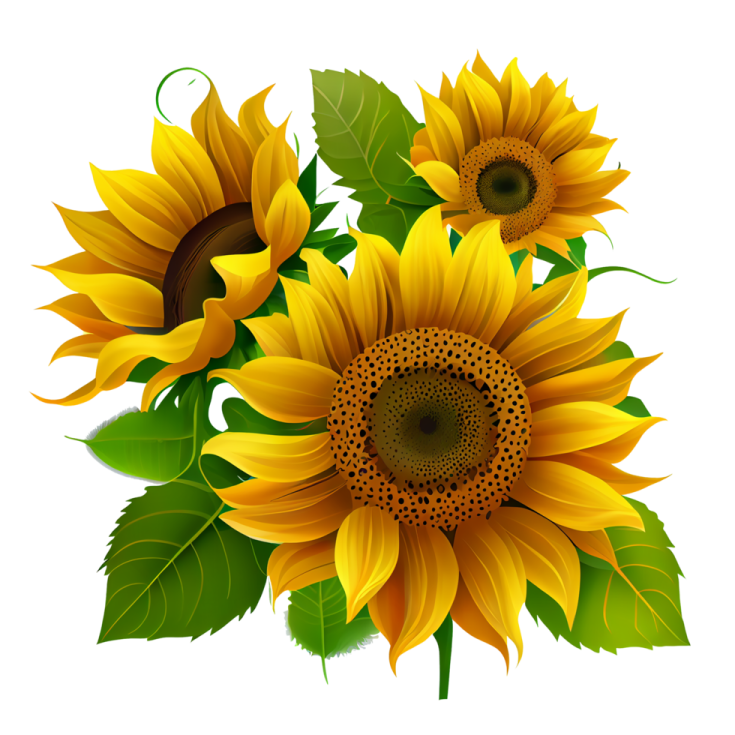 a bunch of sunflowers on a white background