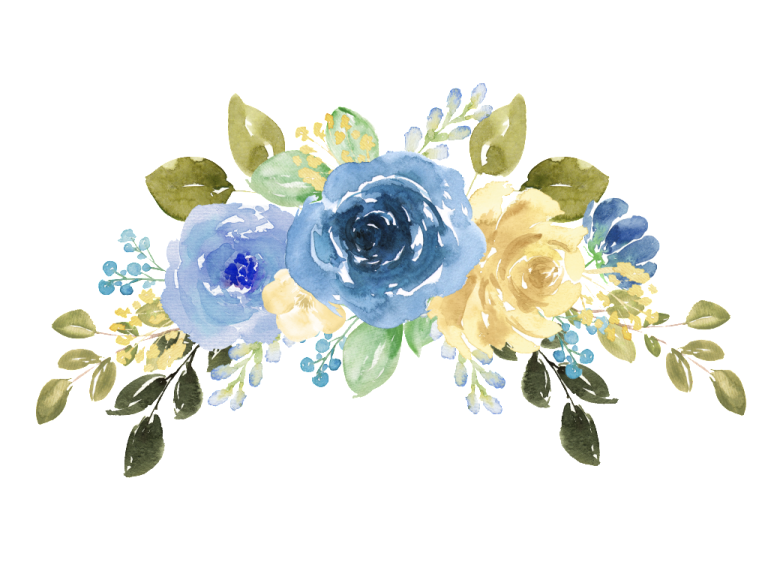 a watercolor painting of blue and yellow flowers