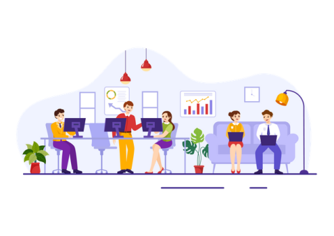 a group of people sitting on couchs in an office