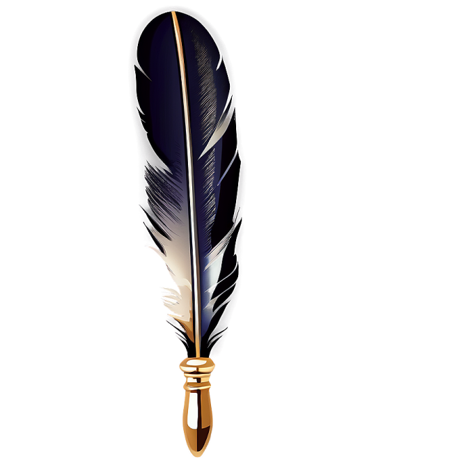 a black and gold feather on a white background