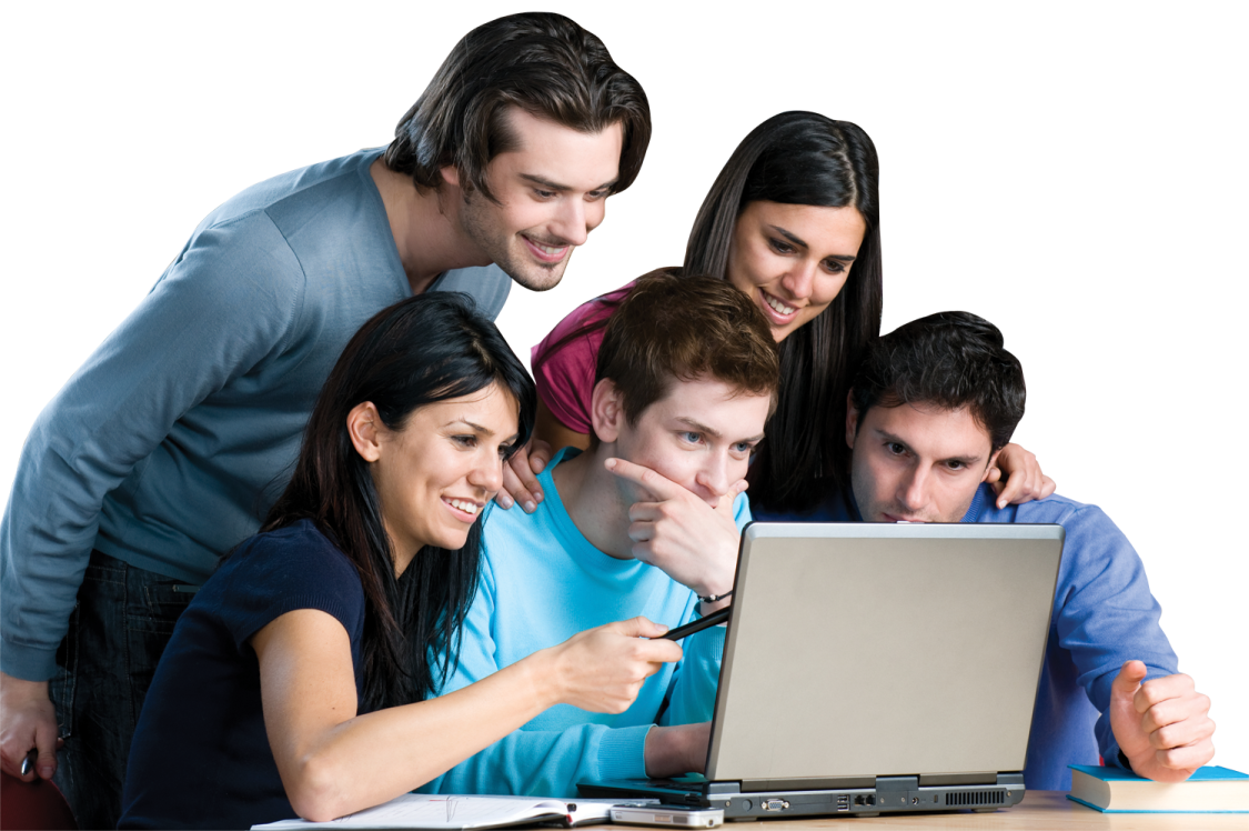 a group of people looking at a laptop