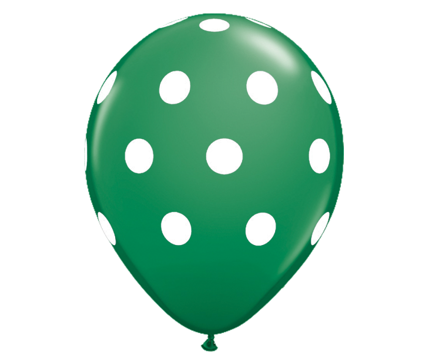 a green balloon with white polka dots
