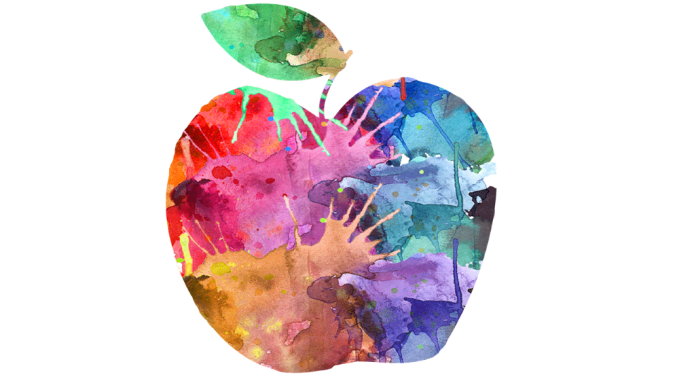 an apple painted in watercolor on a white background