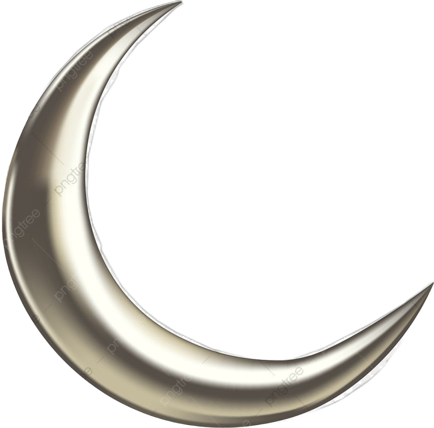 a silver crescent on a white background