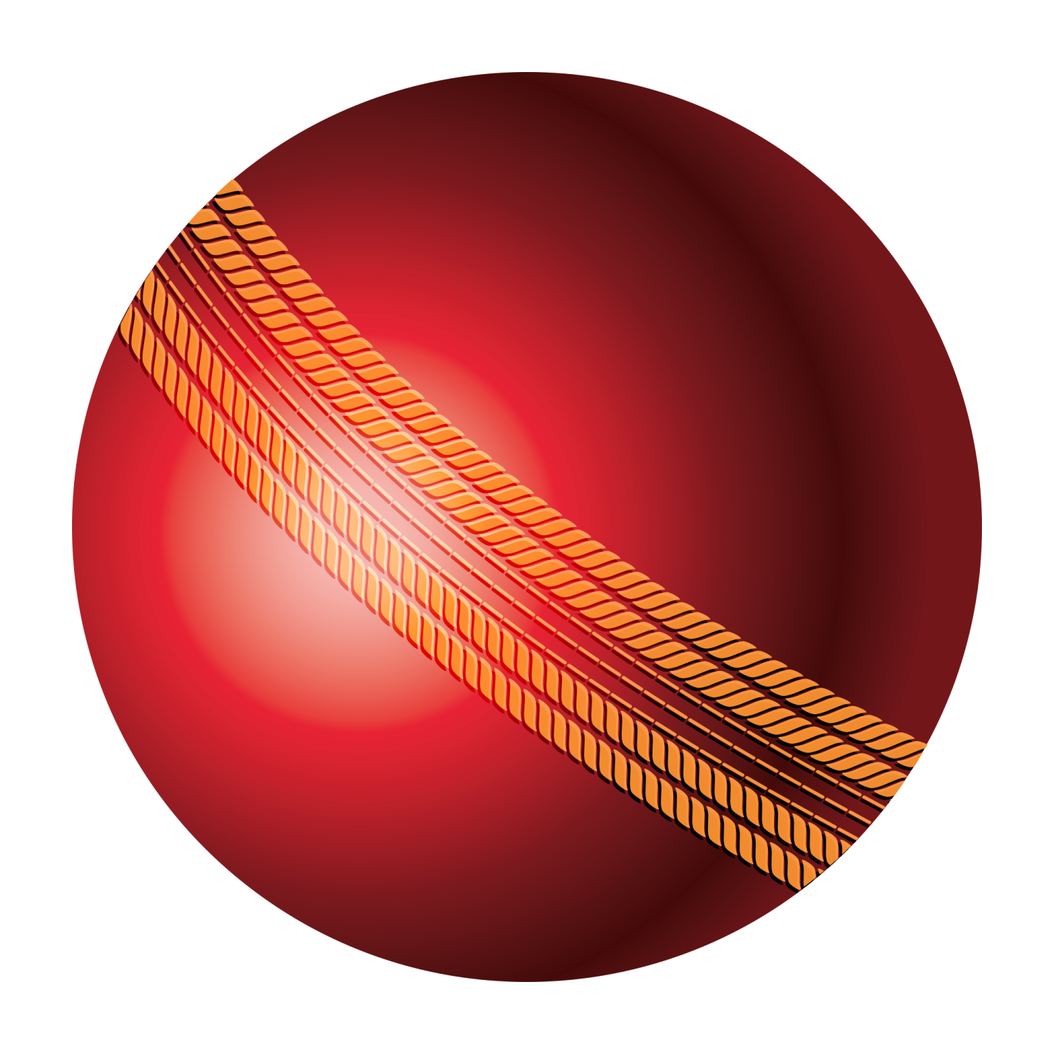 a red ball with gold stripes on it