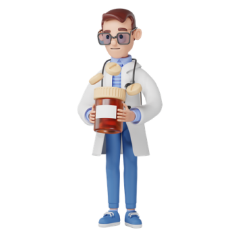 a 3d doctor holding a clipboard
