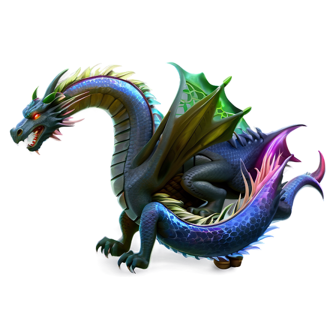 a blue and purple dragon sitting on a white surface
