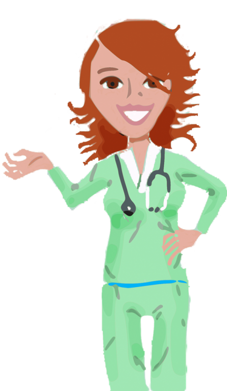 a woman in a green scrub suit