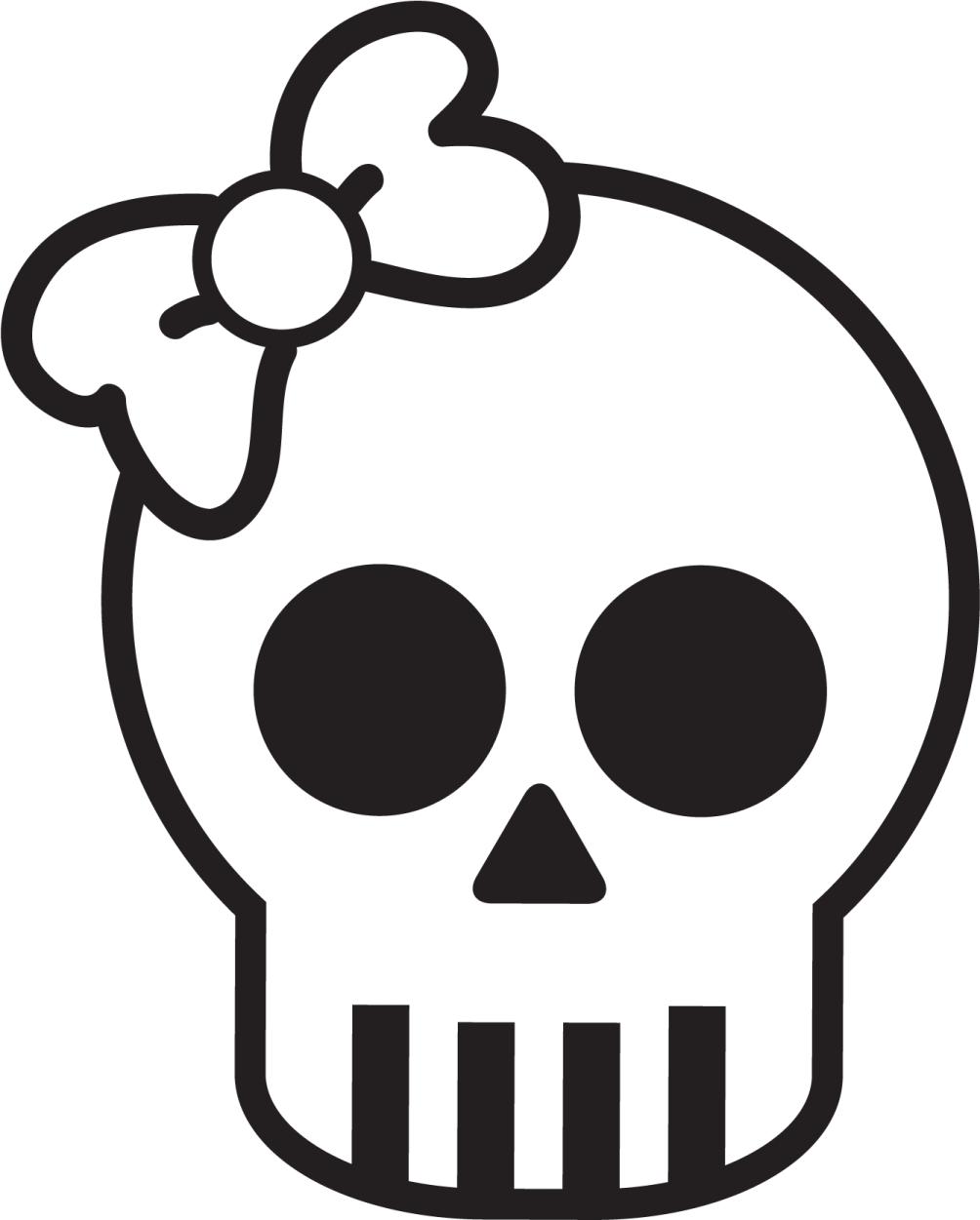 a black and white skull with a bow