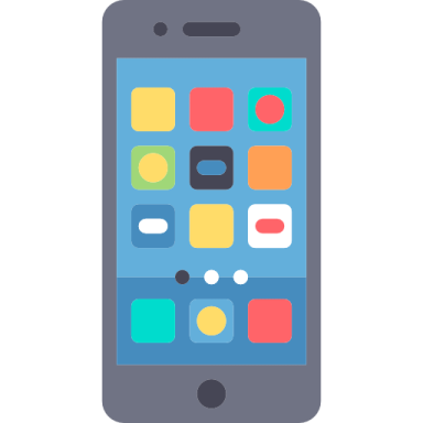 a smartphone with colorful squares on the screen