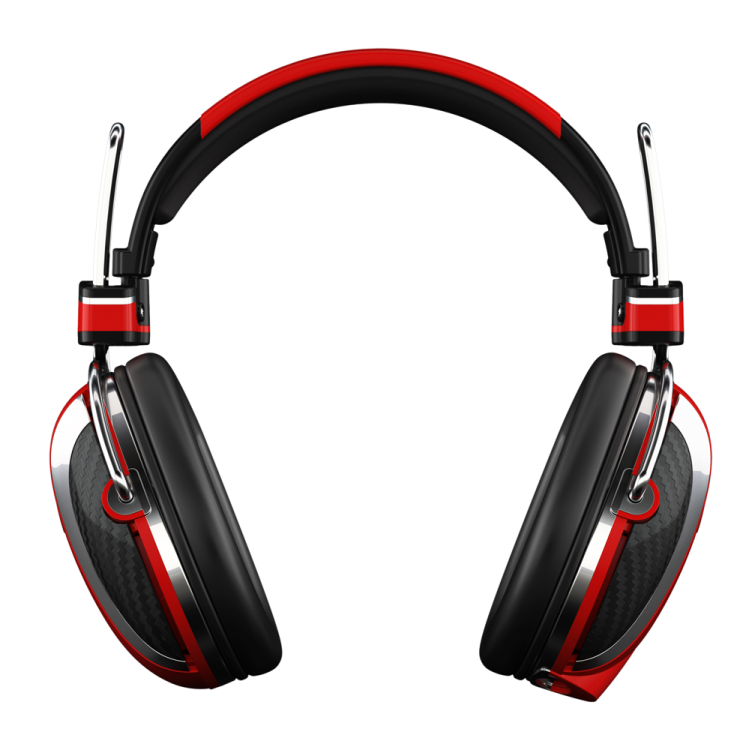 a pair of red and black headphones