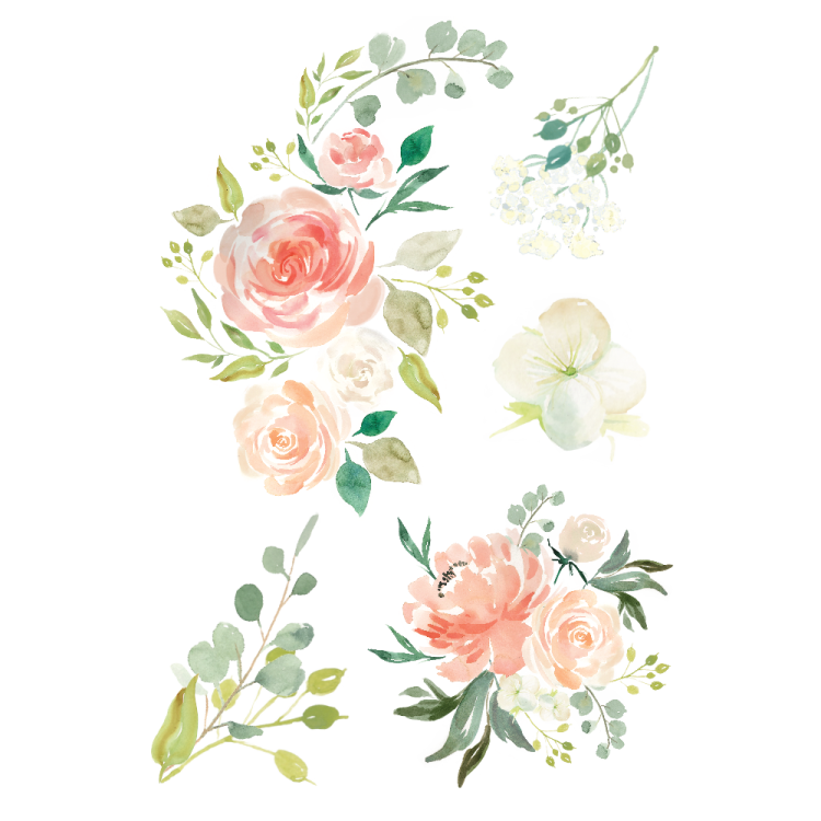 a watercolor rose pattern with leaves and flowers