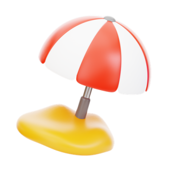 a red and white umbrella sitting on top of a yellow object