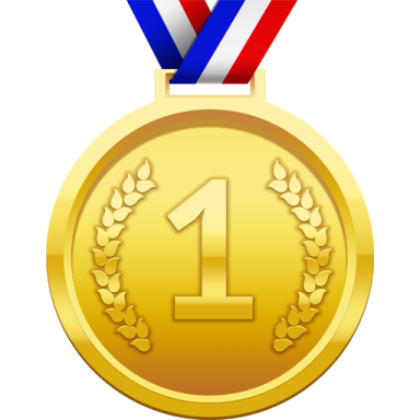 a gold medal with a red, white and blue ribbon