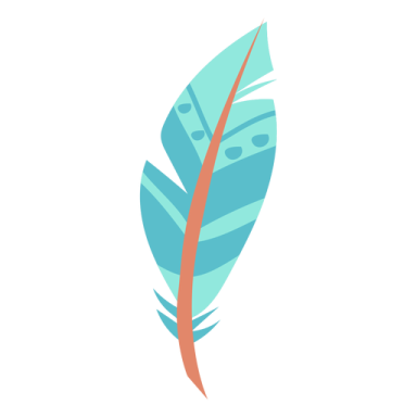 a blue and orange feather on a white background