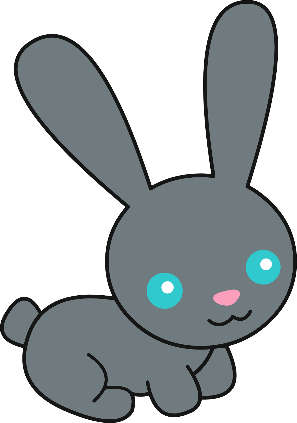 a gray rabbit with blue eyes sitting down