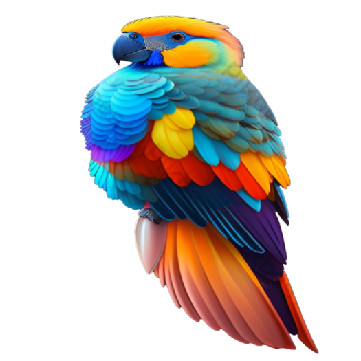 a colorful bird sitting on top of a white background