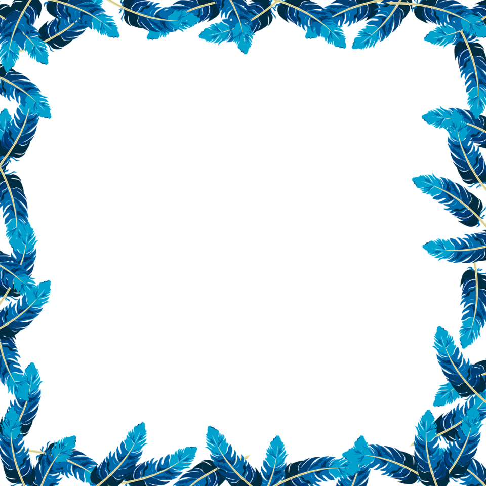 a square frame with blue leaves on it