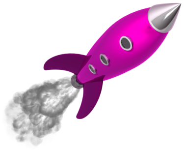 a pink rocket with smoke coming out of it