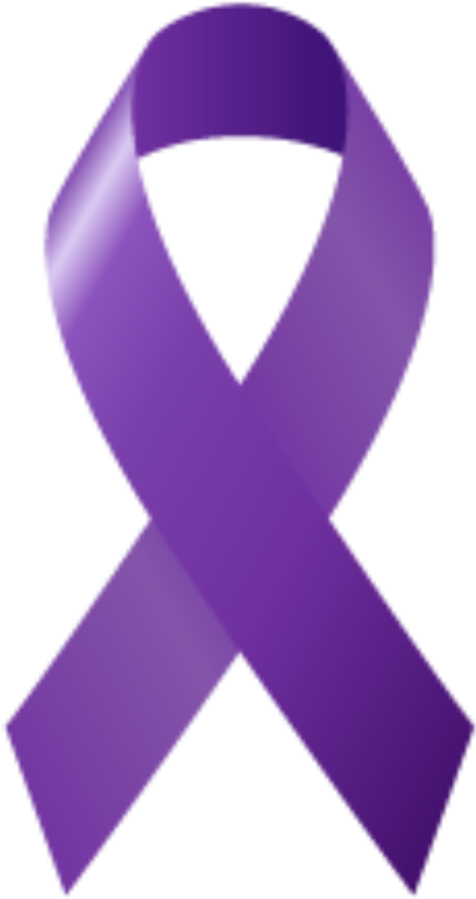 a purple ribbon on a white background