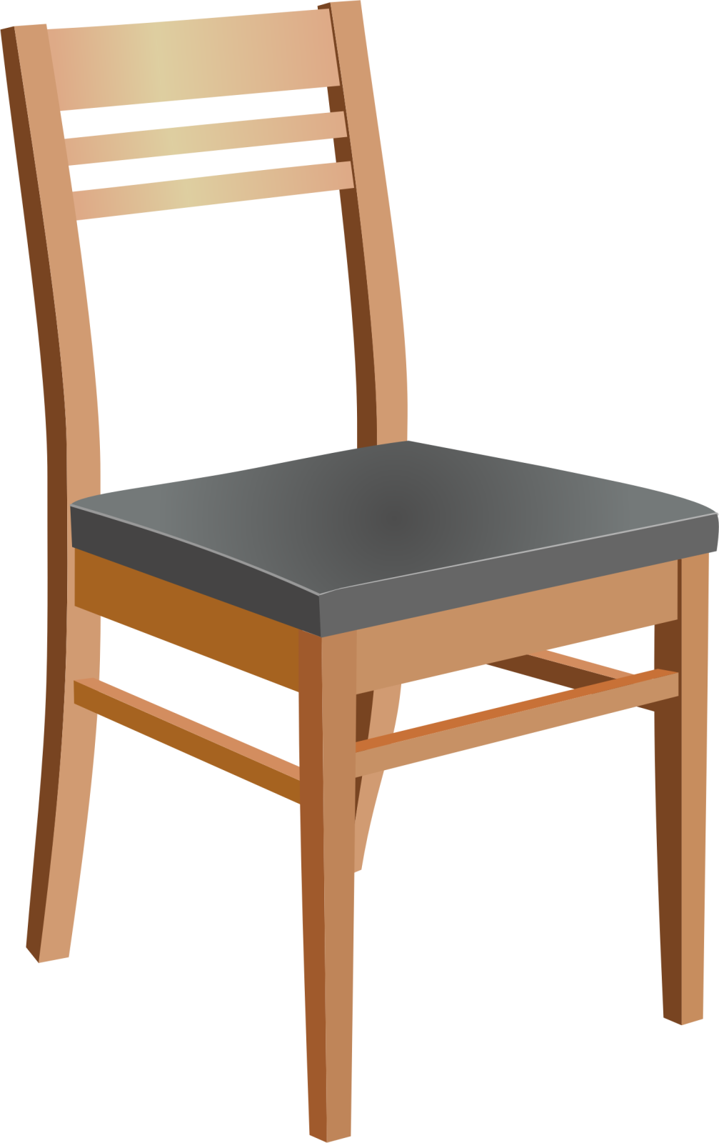 a wooden chair with black seat pad