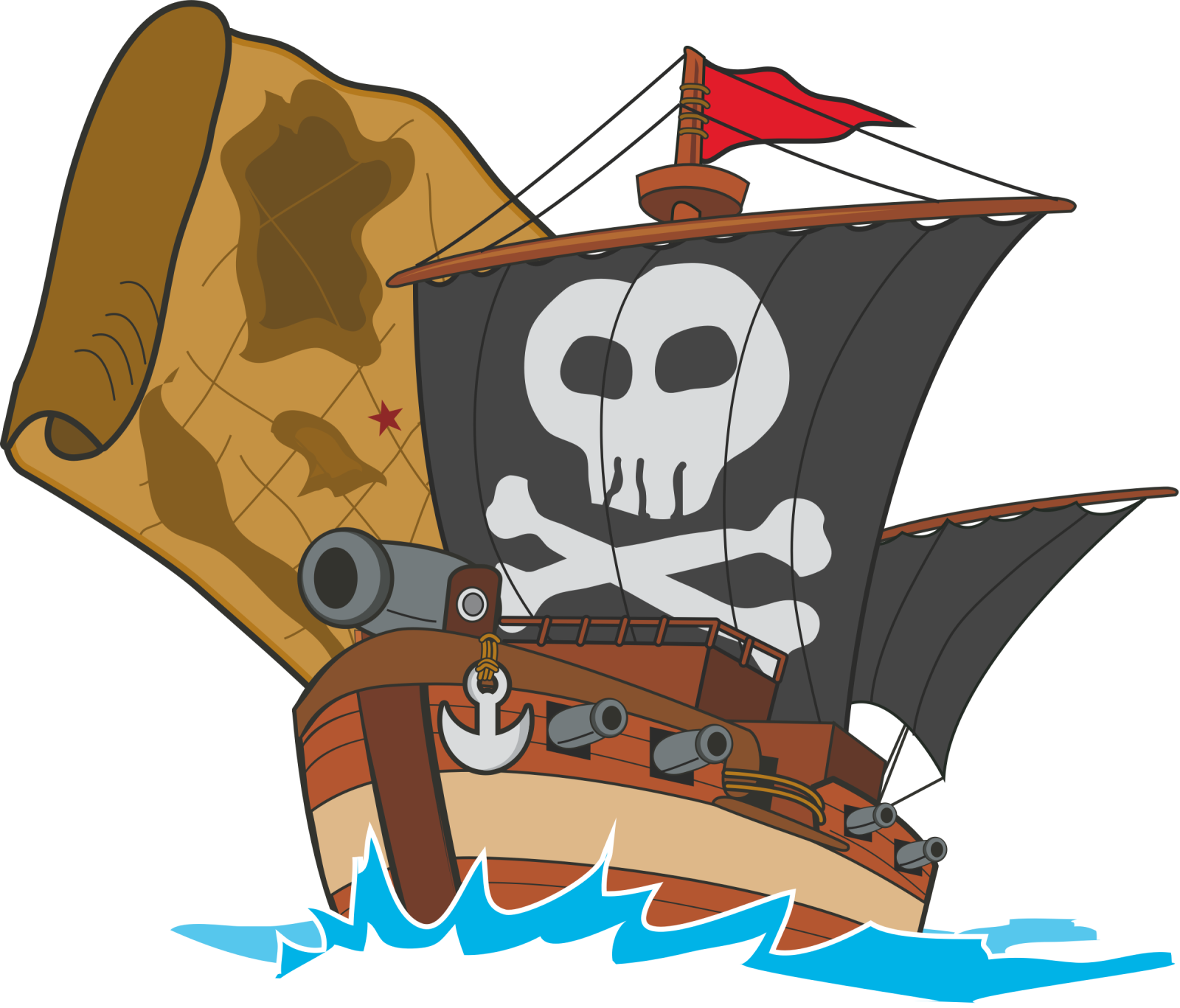 a pirate ship with a skull on it