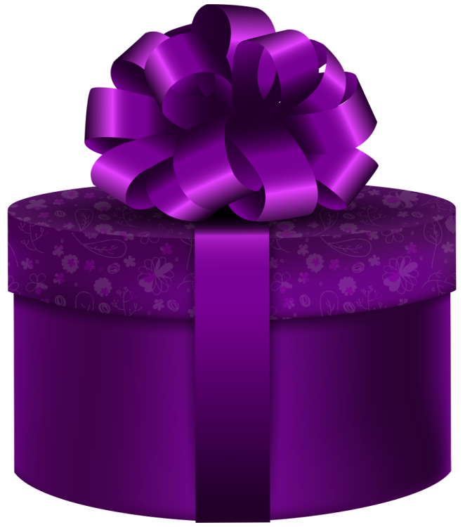 a purple gift box with a bow