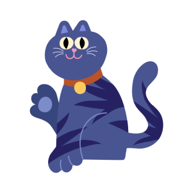 a blue cat with a red collar sitting on the ground