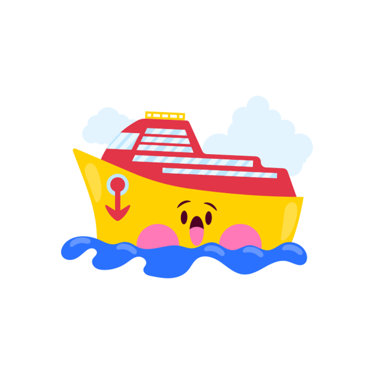 an illustration of a boat with a sad face on it