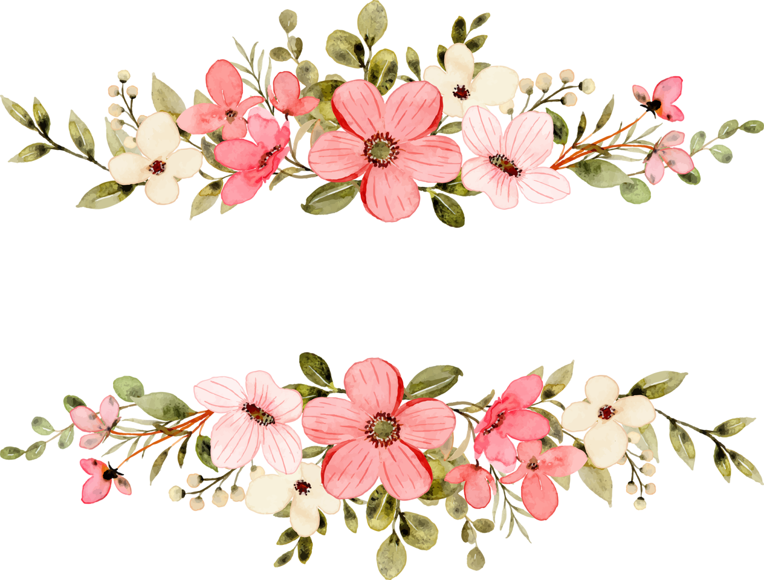 a floral border with pink and white flowers