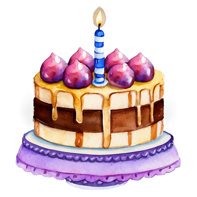 a watercolor painting of a birthday cake