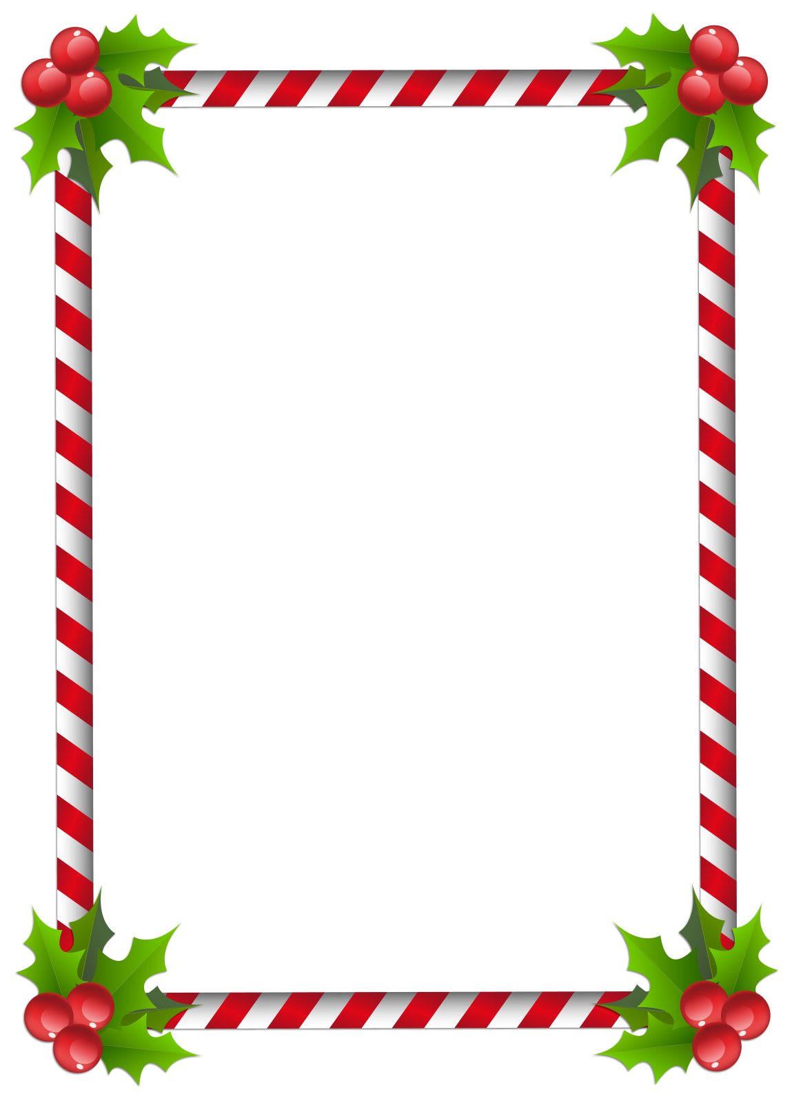 a christmas frame with holly and candy cane