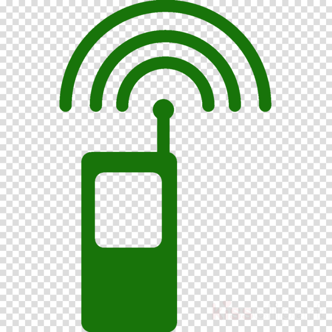 a green icon of a cell phone with an antenna
