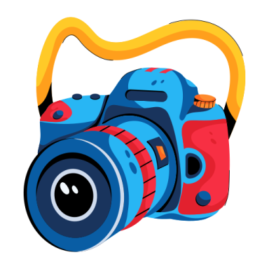 a camera with a yellow handle