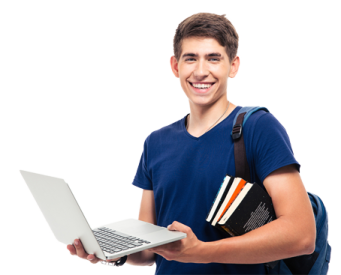 a young man holding a laptop computer