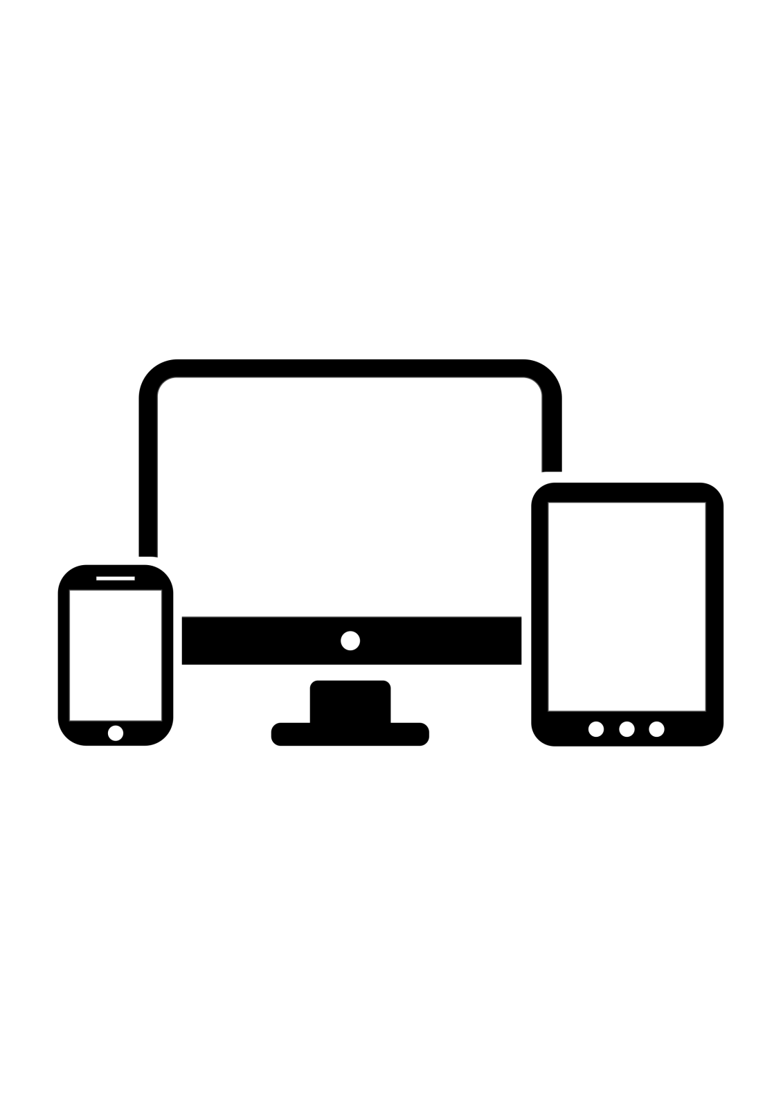 a black and white icon of a laptop, phone and tablet