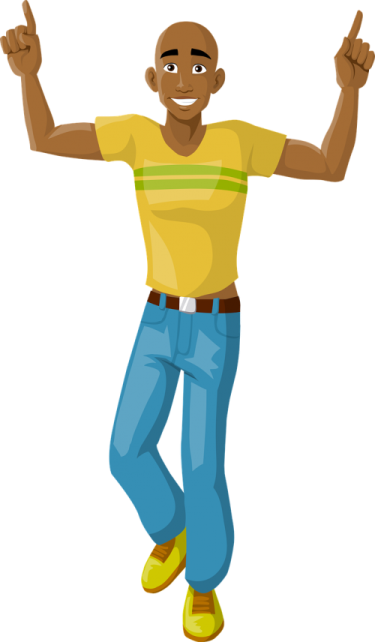 a black man in a yellow shirt and blue jeans