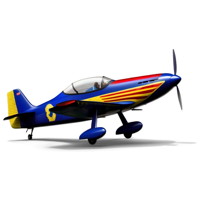 a small blue and yellow airplane on a white background
