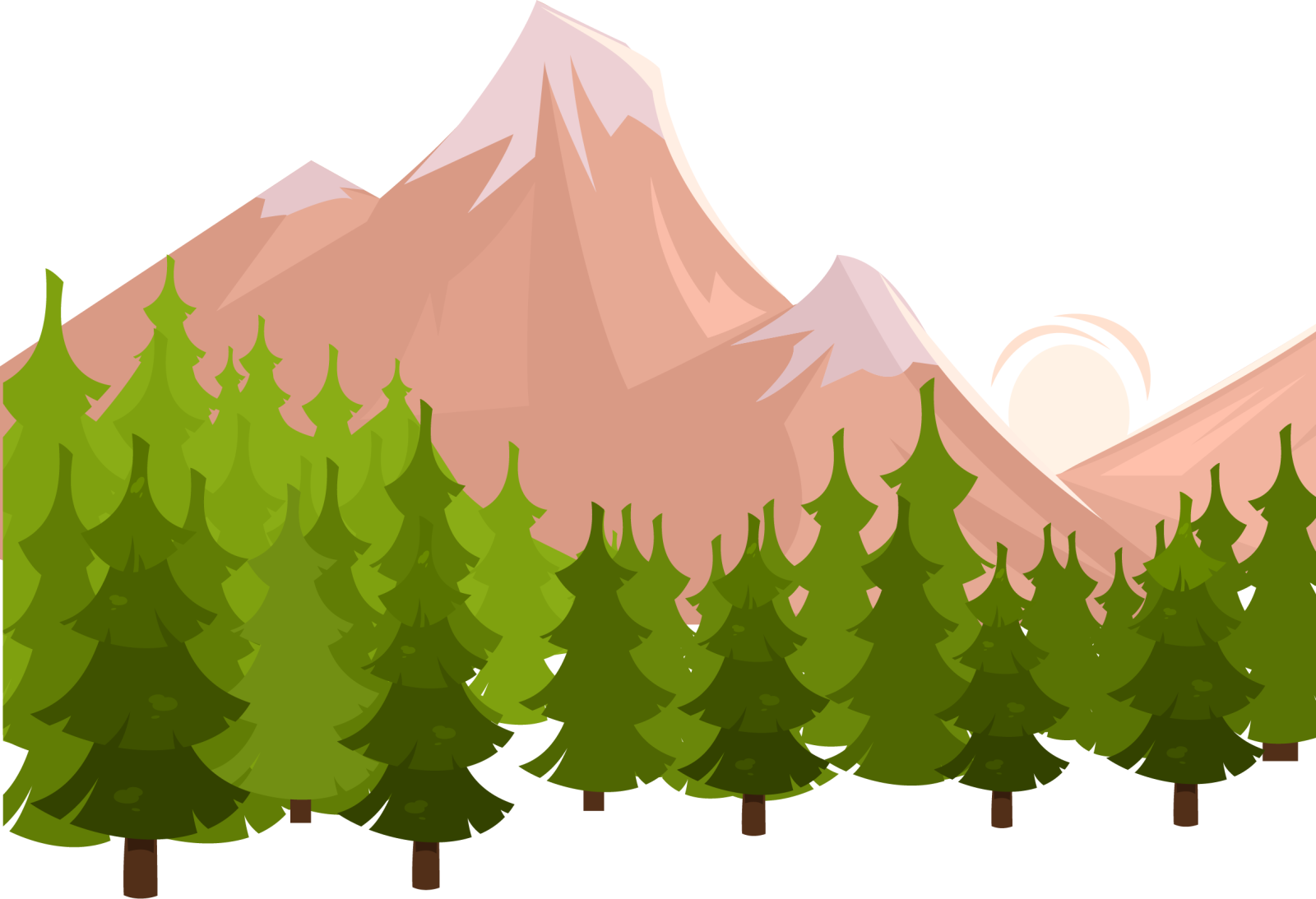 a line of trees with mountains in the background